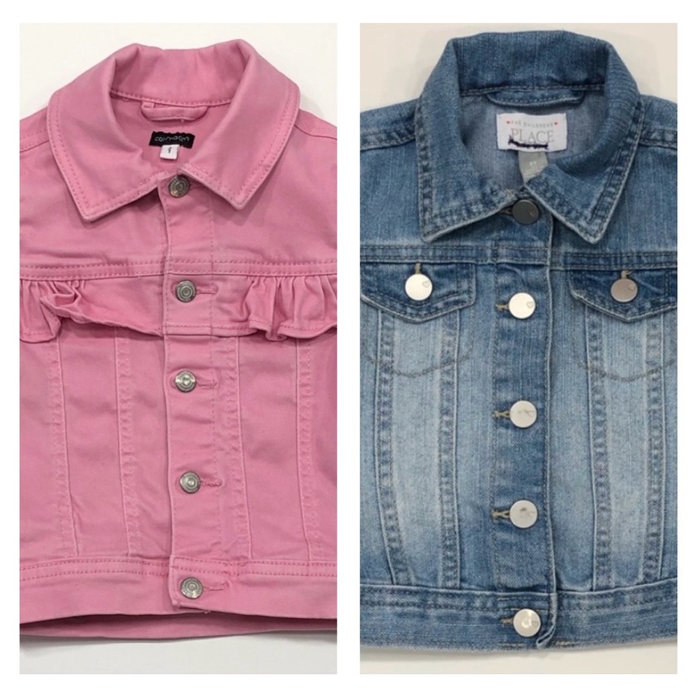 2 Toddler Girls Jean Jackets - Pink Ruffle Jacket + Blue Denim Jacket – Size 2T